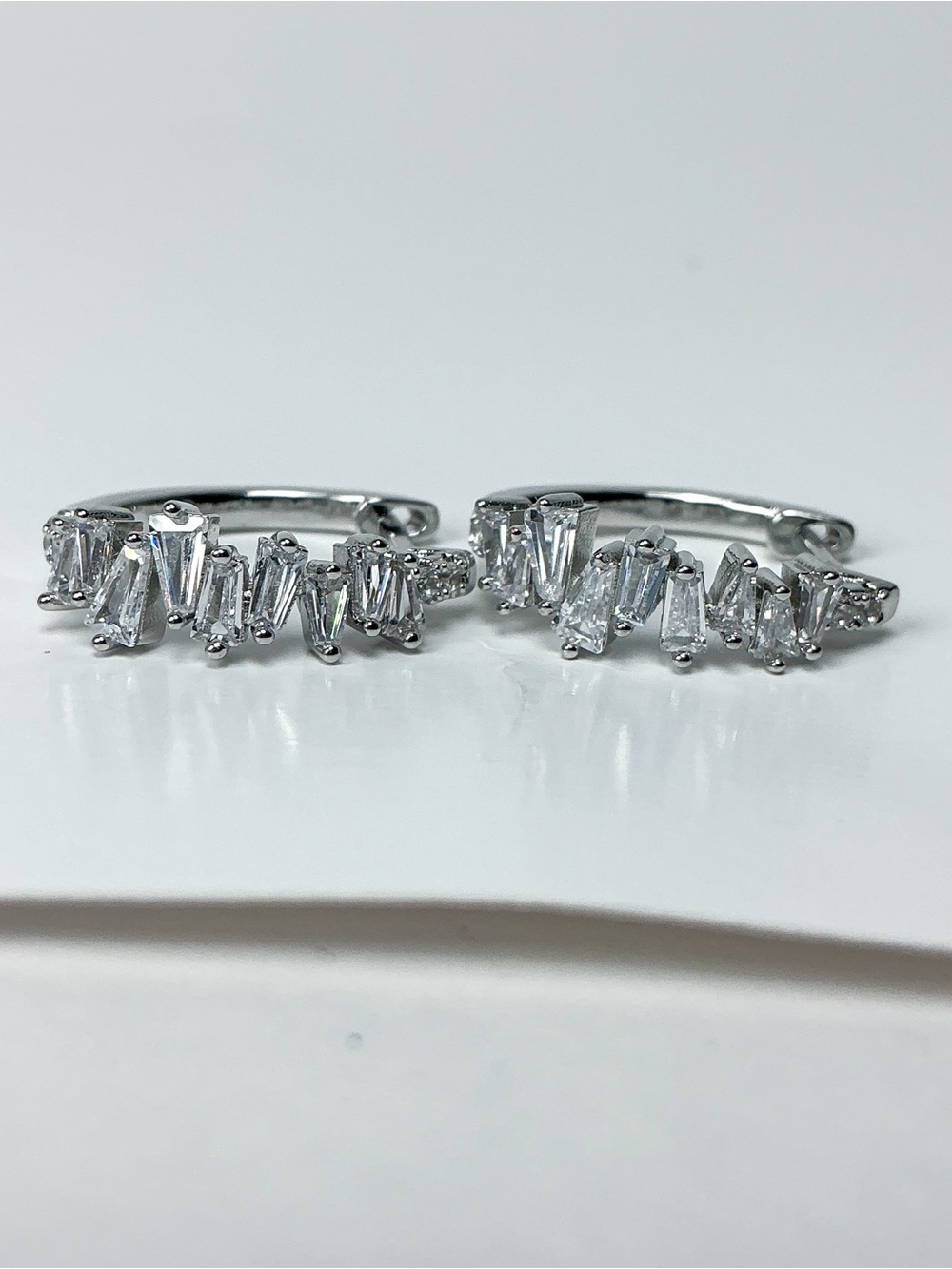 Tapered Baguette Cz C Hoop Earrings - Picture 6 of 9